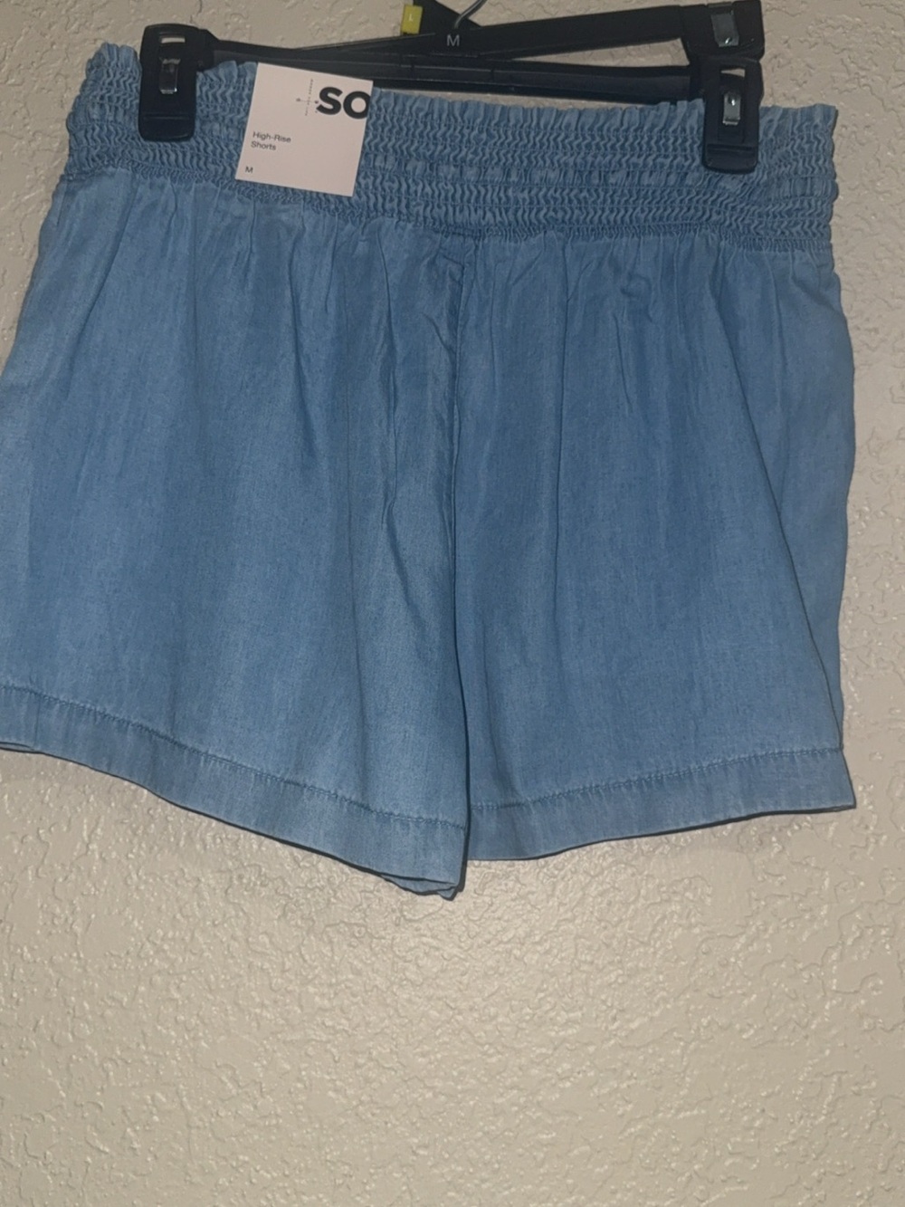 SO Light Blue High Waist Smocked-Waist Women's Shorts